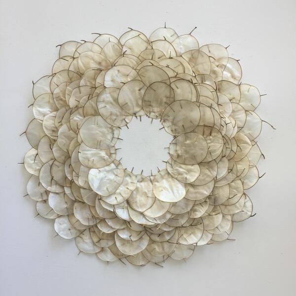 mandala, natural materials, lunaria annua, honesty plant, money plant, silver dollar, contemporary art, laura amussen