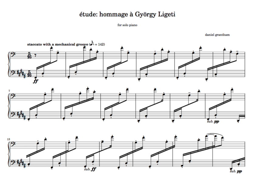 étude: hommage à György Ligeti - score excerpt
