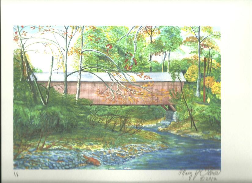 JERICHO ROAD COVERED BRIDGE, watercolor on archival paper