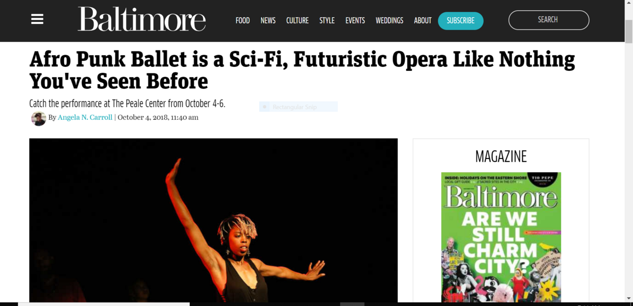 Screenshot of Baltimore Magazine Article About Afro Punk Ballet