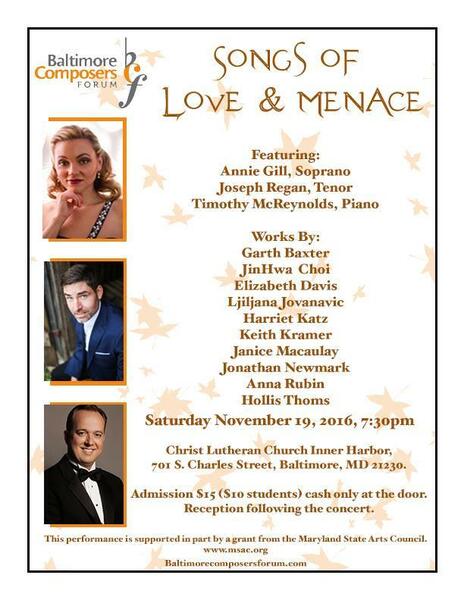 Baltimore Composers Forum:  Songs of Love and Menace