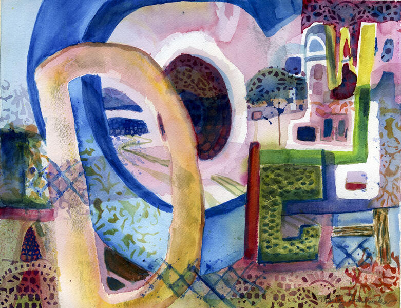 Abstract watercolor painting of letters.