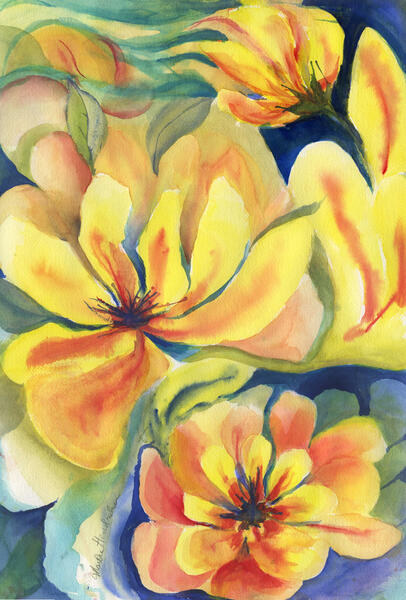 Watercolor of Yellow imaginary flowers