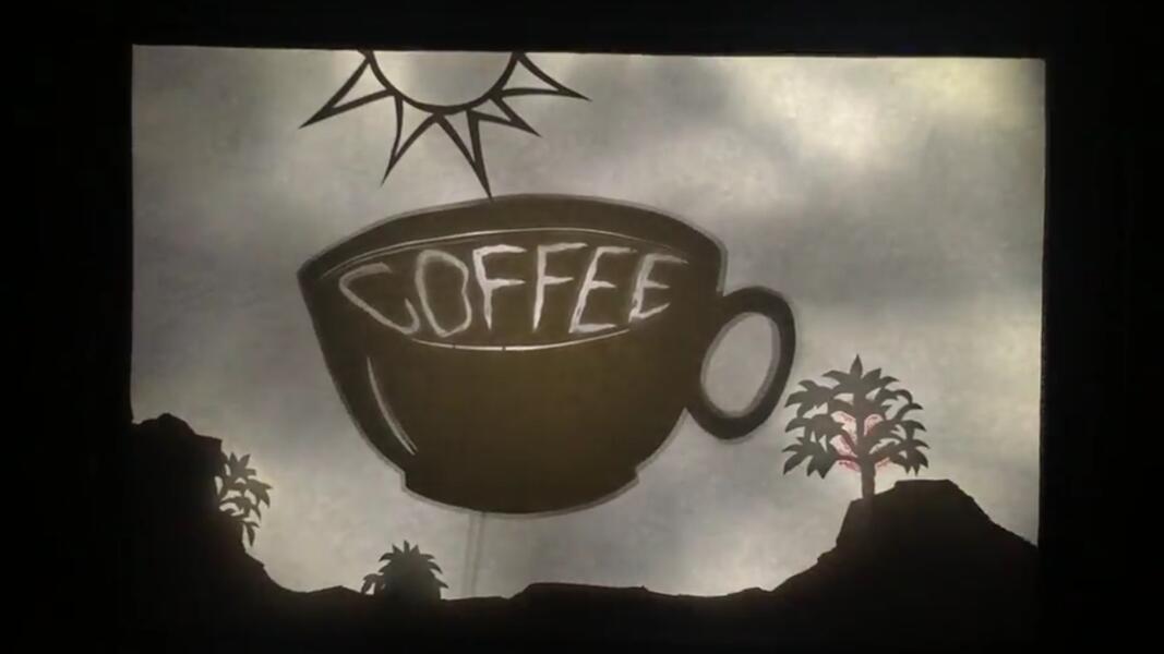 Still from a video of the shadow puppet show, "The Legend of the World's Most Magical Substance"
