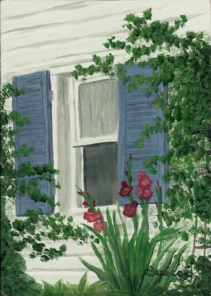 Blue Shutters and Gladiolas at Studio House.jpg