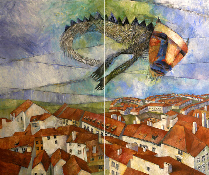 Flying Dream Over Prague (diptych)