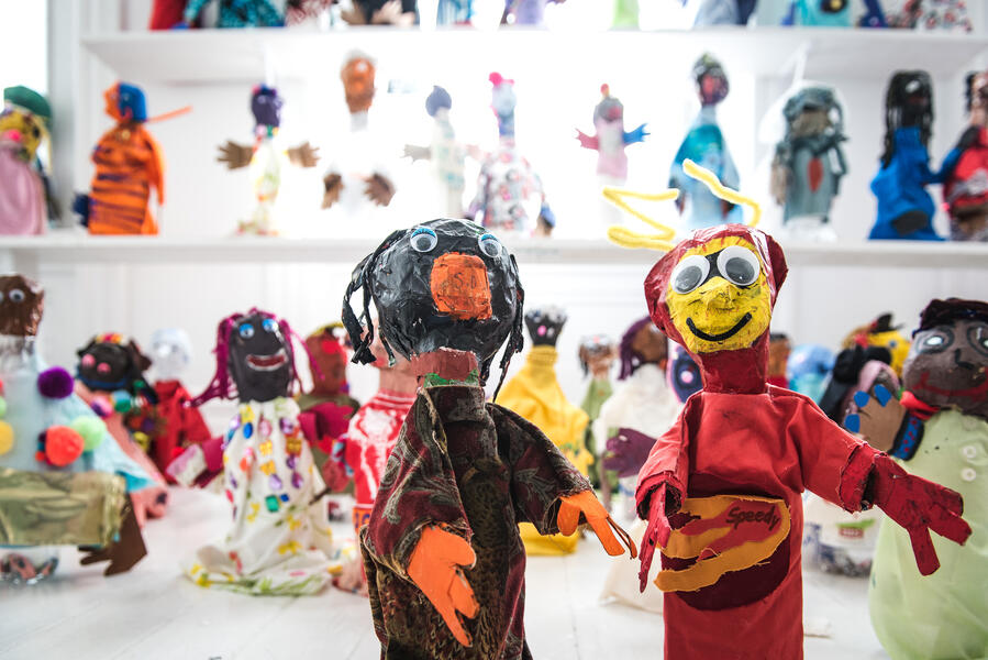 The Superhero Puppet Project fills a room of puppets designed by Baltimore, Pittsburgh and Cape Town young artists 