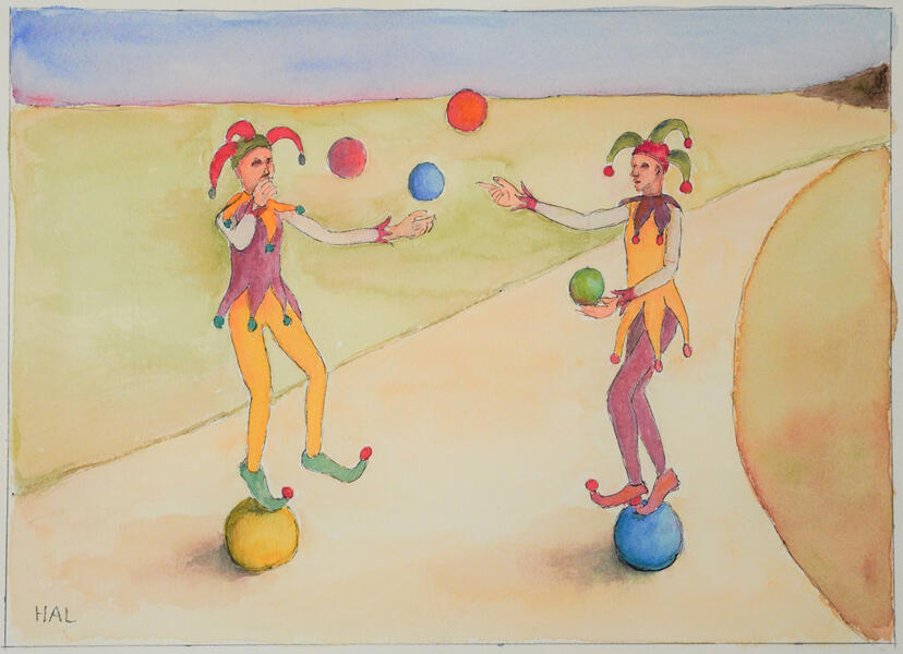 Jesters Balancing While Juggling