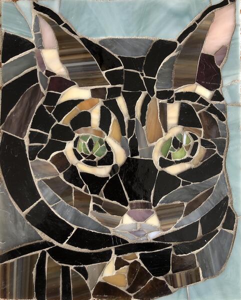 hand cut stained glass on glass pet portrait