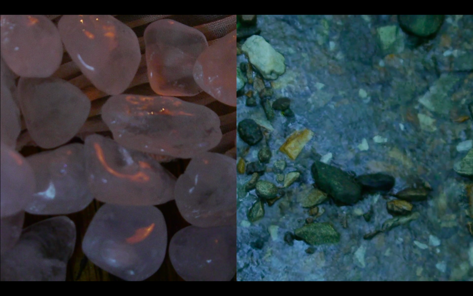 Image of rocks on an alter and rocks in flowing water.