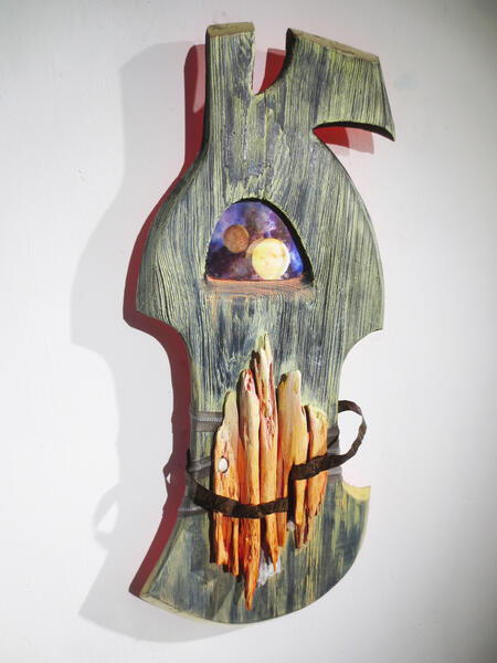 sculpture, mixed media, assemblage, acrylic