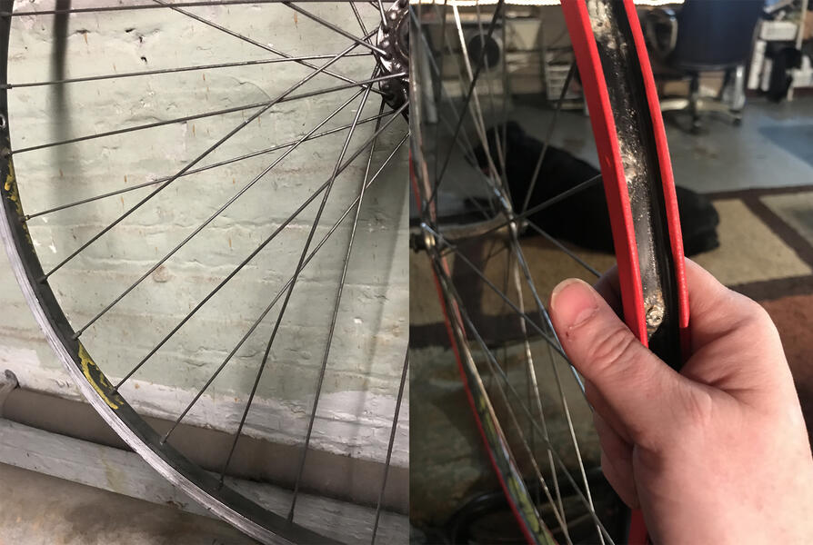 Bicycle wheel with masking tape