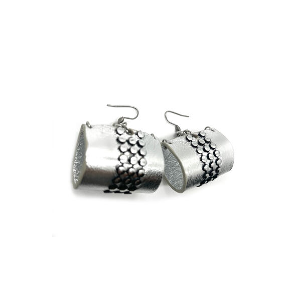 Lobe' Dangle “Dots” Beautiful Silver Leather Earrings