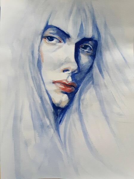 Study of a young woman's face, 15 X 11, Watercolor (2021)
