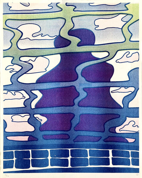 risograph print, underwater, pool, figure
