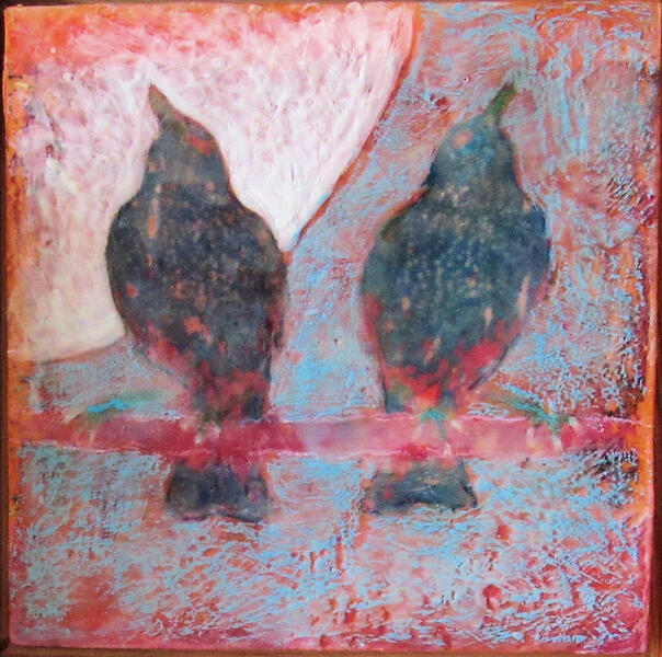starlings, encaustic