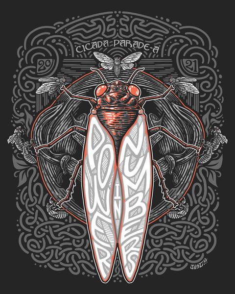 Cicada Parade-a Tshirt Design by artist Justin Duvall