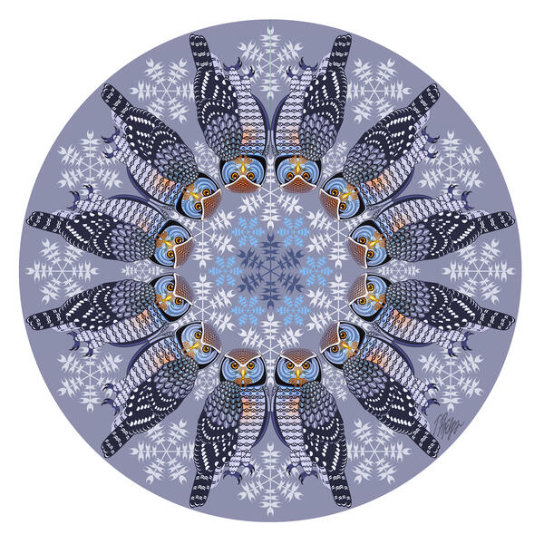 Hawk Owl Snowflake Mandala