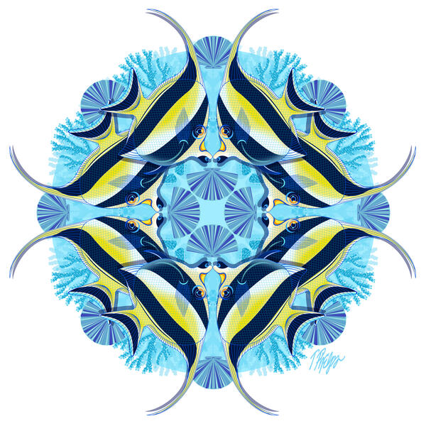 Moorish Idol Blue Coral Mandala