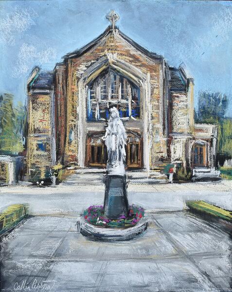 St. Ursula in Parkville, MD Pastel on paper by Collin Cessna
