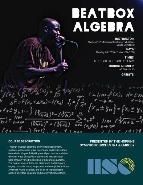 Beatbox Algebra: Designed & led by Interdisciplinary Musician & Science Communicator Shodekeh @ John Hopkins University through an artist residency with the Hopkins Symphony Orchestra, 2018.