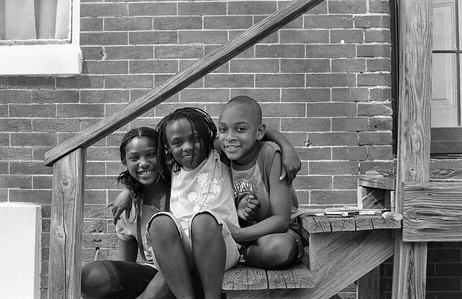 Children pose for a portrait in Union Square.
