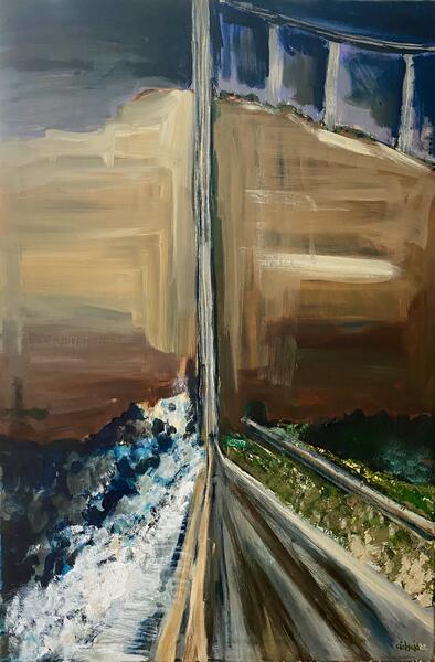 40x28" acrylic on canvas "Drive-mare," is a representation combining my recurring driving nightmares