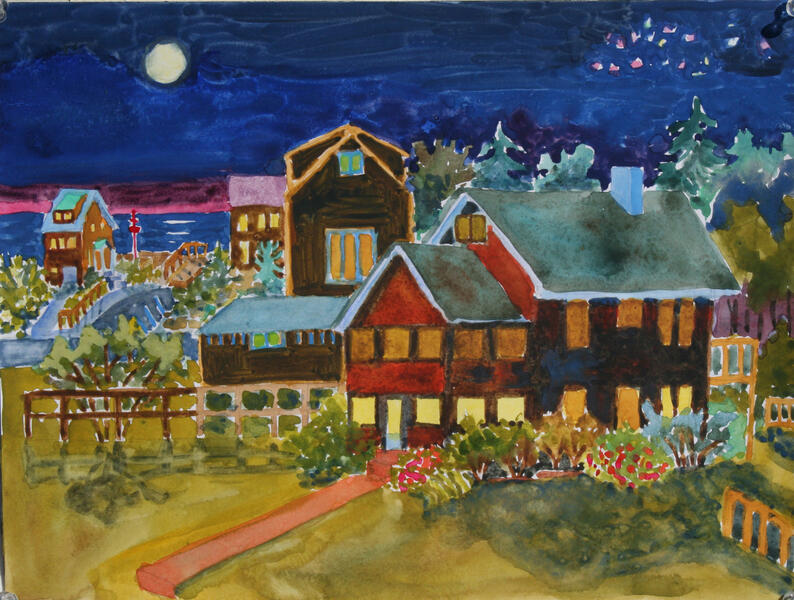 Bethany Lights, watercolor, 12"x16", 2010