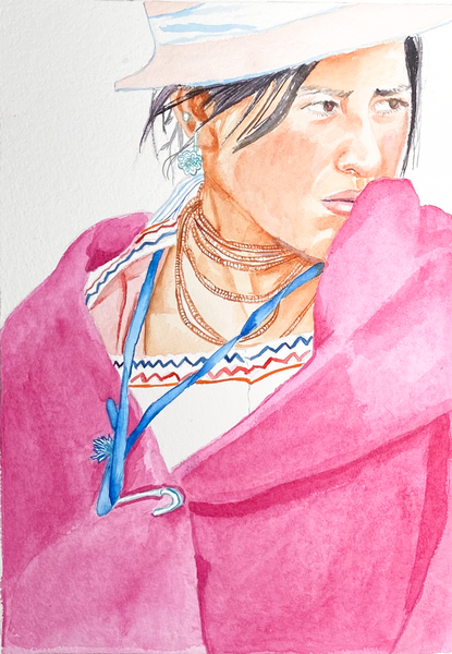 Young Indigenous woman in Pink, by Daniela Godoy 