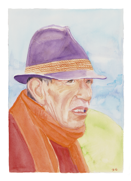 Elderly Indigenous Man, watercolor, By Daniela Godoy