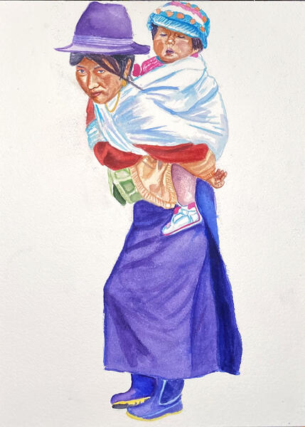 Indigenous girl carrying little sister,by Daniela Godoy