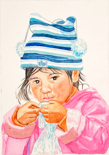 Little girl eating out of mysterious plastic, by Daniela Godoy