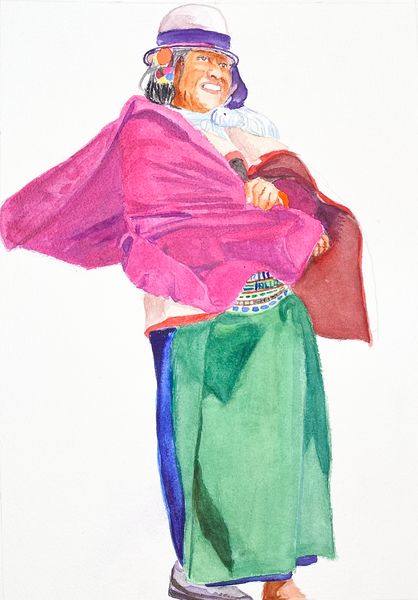 Indigenous Woman in Bright Fuschia,  By Daniela Godoy
