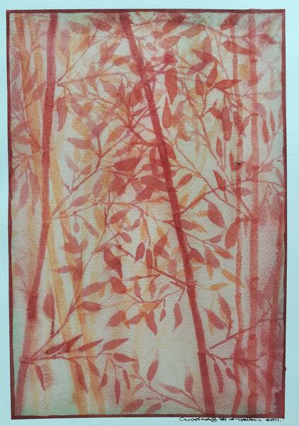 watercolor bamboo study red