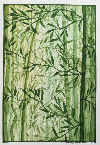 watercolor bamboo study green