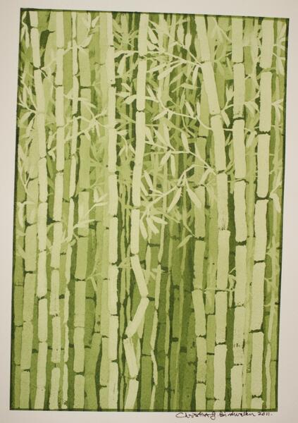 bamboo watercolor study, green negative space