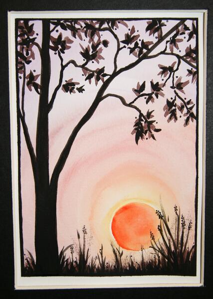 watercolor tree study, sunset
