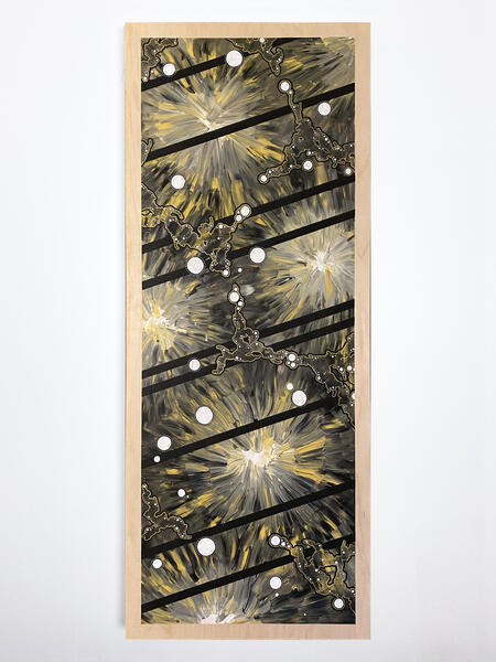 Abstract Black and Gold painting on wood panel
