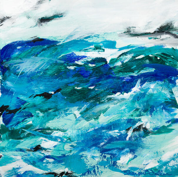 Storm tossed seas in an abstract mix of blues.