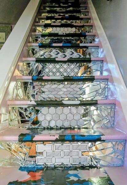 Mosaic Mirror and Tile Stairs