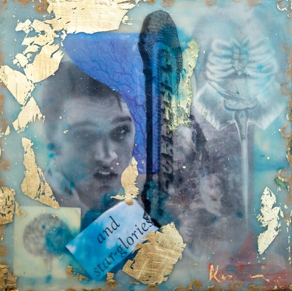elvis,marquee,collage,encaustic,surreal