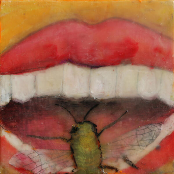 lips,bee,portrait,dada,encaustic