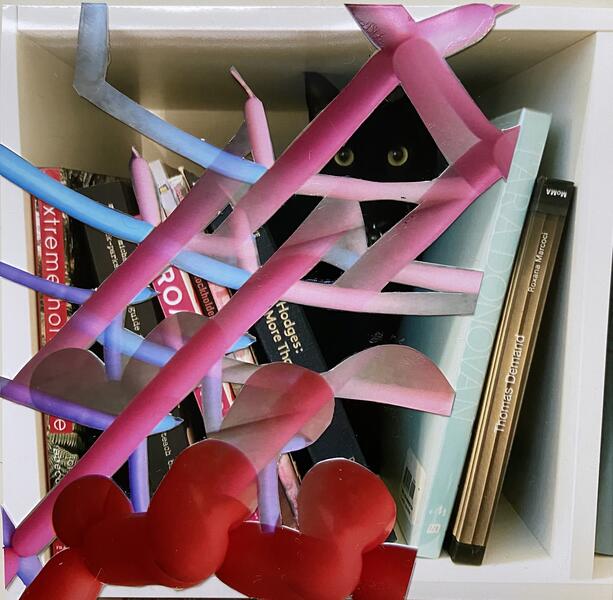 balloons and bookshelf