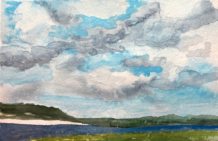   Sky and Water. Landscape using Japanese watercolor 6x9