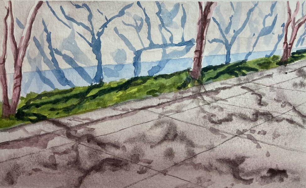  Shadows at the Museum Watercolor 5x7