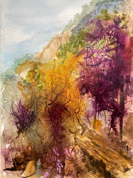  Abstract Landscape Watercolor and Ink  7x10