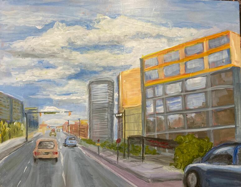 City Street with Cars  14x18