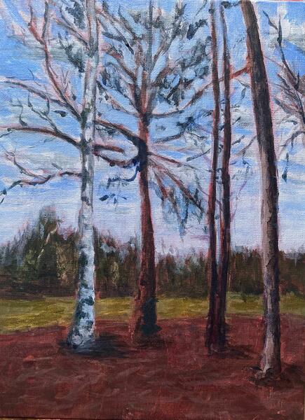 Trees with Red Ground 9x12