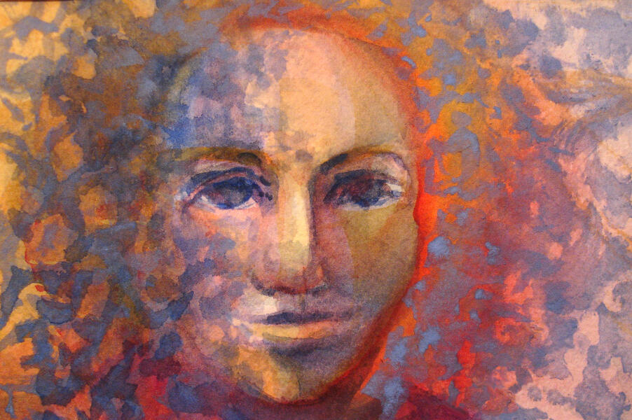 A watercolor, the tiny 4" x 6" "Poet" is glowing with personal inspiration.