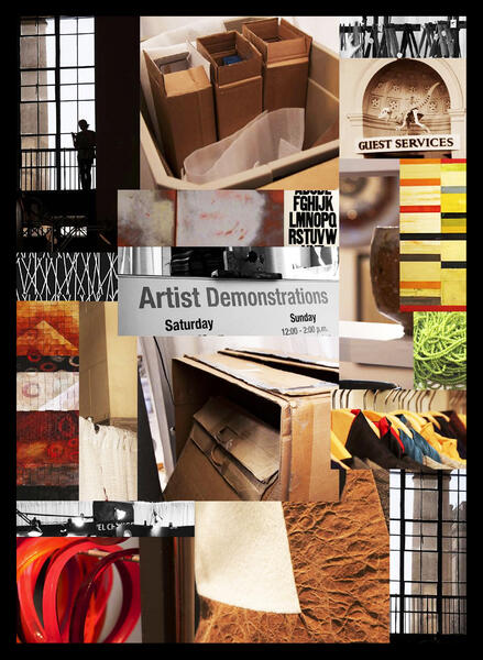 Setting up the exhibit, a collage